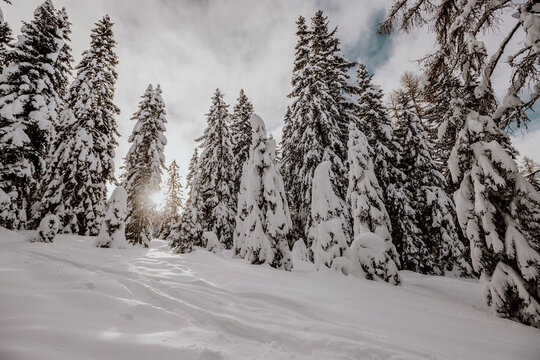 Austria, Carinthia, Villach, Gerlitzen mountain at sunset in winter
