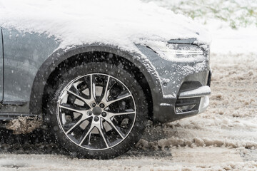 Car driving on snowy road