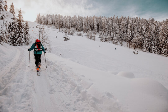 Austria, Carinthia, Villach, Ski touring on Gerlitzen mountain in winter