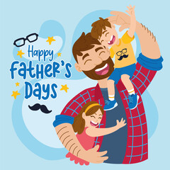 Happy dad with son and daughter Father day