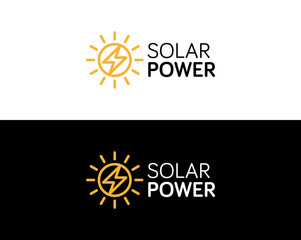 Solar Power Business Logo Template. Corporate Logo for Renewable Solar Power Energy Company. Sun With Energy Bolt Vector Logo