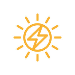 Renewable Solar Energy Logo Power Icon. Flat Style Icon Illustration of Sun with Electric Energy Bolt