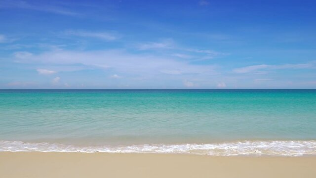 4K. Professional Video. Phuket Thailand Summer beach sea. No people at beach. Summer beach sea blue sky background. Nature and travel concept.