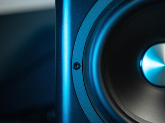 Modern sub-woofer with blue highlights
