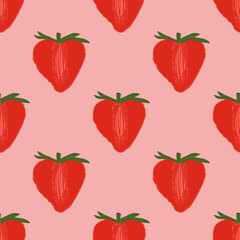 seamless pattern with strawberries on red background