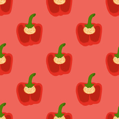 seamless pattern with bell pepper on red background