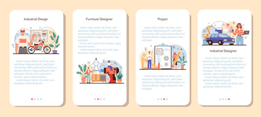 Industrial designer mobile application banner set. Artist creating
