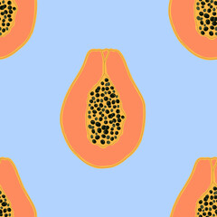 Fototapeta premium seamless pattern with papaya on blue background