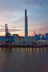 Industrial landscape at the sunset on the River Elbe - Hamburg