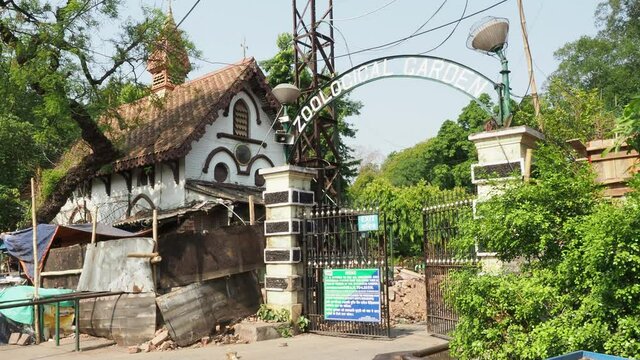 KOLKATA, INDIA - May 01, 2021: Almost empty ground inside Alipore Zoo, which always remains crowded with visitors & travelers. Post covid-19 lockdown, the zoo has recently opened