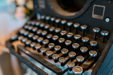 Close-up of old typewriter at wedding banquet