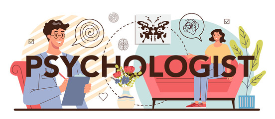 Psychologist typographic header. Mental health diagnostic. Doctor treating