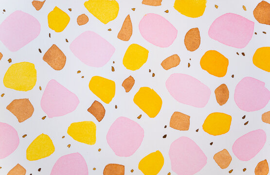 Colorful watercolor abstract terrazzo dots pattern on white color paper
