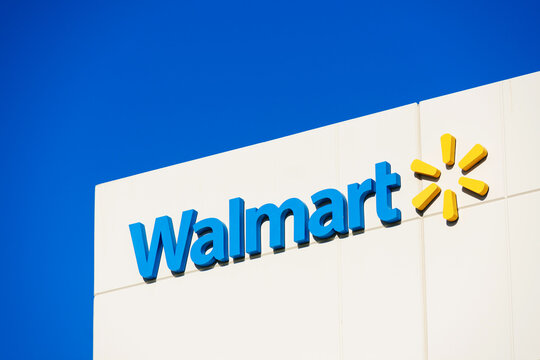 Walmart sign, logo on facade of Walmart Labs office building in Silicon Valley. - Sunnyvale, California, USA - 2021