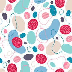 Abstract seamless pattern with circles, lines, dots, geometric shapes