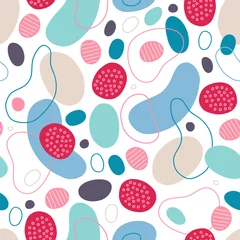 Fotobehang Abstract seamless pattern with circles, lines, dots, geometric shapes © miumi