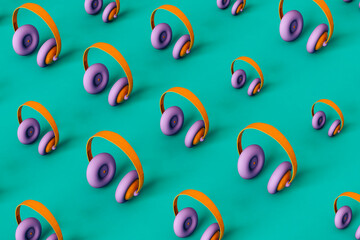 Small and large headphones on green background