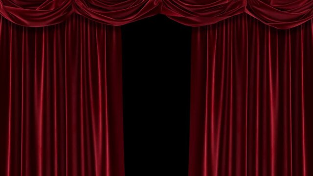 Animation of a red velvet curtain, including a black and white mask, to create a transparent background. High-quality 4K animation.