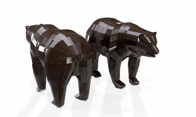 Large brown bear walking on an isolated white background. 3d rendering