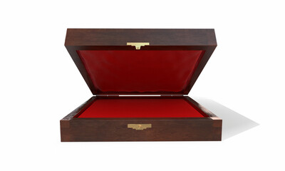 Opened square wooden box mockup, casket packaging. 3d rendering