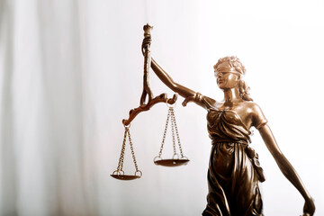 Business and lawyers discussing contract papers with brass scale on desk in office. Law, legal...
