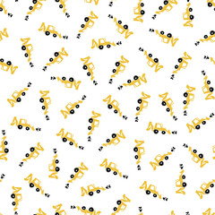 Vector white pen skech of scattered cute backhoe excavator seamless patterns. Suitable for textile, gift wrap and wallpaper.