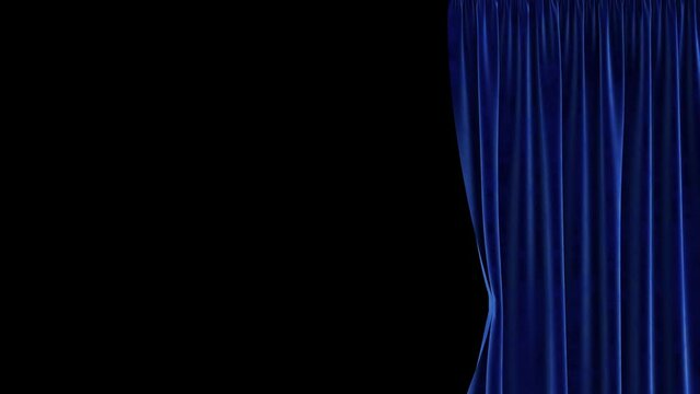 Animation of the right blue velvet curtain and black and white mask to create a transparent background. High-quality 4K animation.