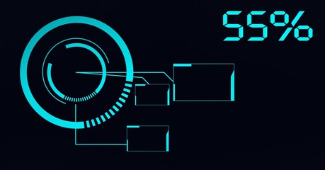 Obraz premium Animation of percent number and scope scanning on black background