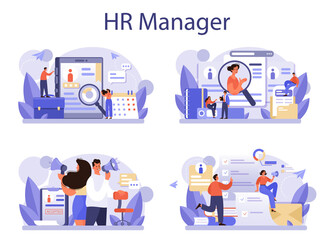 Human resources concept set. Idea of recruitment and job management.