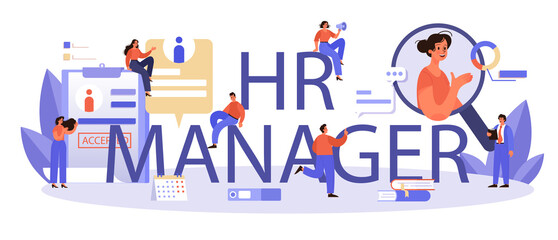 HR manager typographic header. Idea of recruitment and job management.