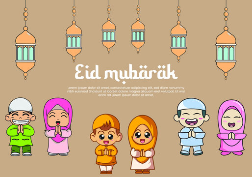 Cute Couple Muslim Kids, The Cute Two Muslim Kids Praying, two cute kids smile and happy vector illustration