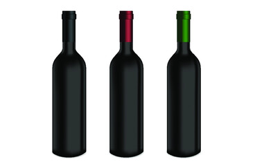 Tres botellas de vino con manga de diferente color