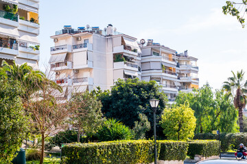 Fototapeta premium beautiful streets of Athens with blocks of flats, cars and shops