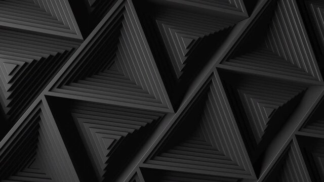 Black minimalism. A mosaic surface with moving black triangles. Abstract geometric background. Cells. Wave. Loop animation. 4K. 3d.
