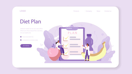 Nutritionist web banner or landing page. Nutrition therapy with healthy food