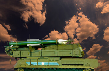 Russian modern weapons at night against the sky, Russia.