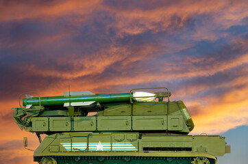 Russian modern weapons at night against the sky, Russia.