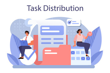 Fototapeta na wymiar Task distribution concept. Interaction of departments, business teamwork