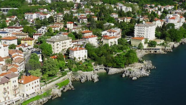 Aerial view of Lovran town in Croatia