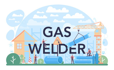 Obraz na płótnie Canvas Gas welder typographic header. Professional welder in protective mask