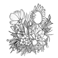 hand drawn flowers on isolated background 