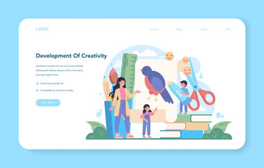 Nursery teacher web banner or landing page. Professional nany and children
