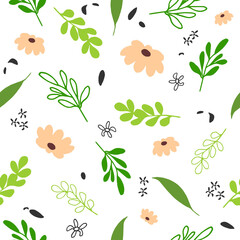 Seamless floral pattern with hand draw spring flower