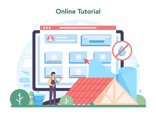 Roof construction worker online service or platform. Building fixing