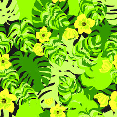 Seamless pattern with hand draw tropical leaves