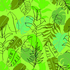 Seamless pattern with hand draw tropical leaves