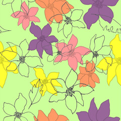 Seamless floral pattern with hand draw spring flower