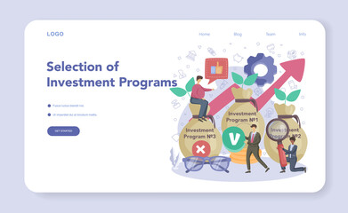 Financial consultant web banner or landing page. Investment program selection