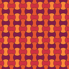 Seamless pattern. Apple core quilts texture. Ethnic ornament. Patchwork motif. Geometric backdrop. Color axehead figures background. Digital paper. Hammerhead shapes wallpaper. Vector.