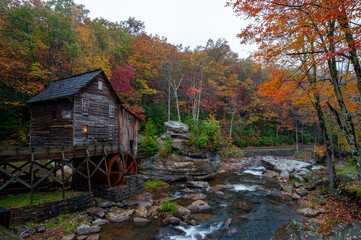 Historic Glade Creek Grist Mill in Autumn - Glade Creek Falls - Long Exposure Waterfall - Babcock State Park - West Virginia